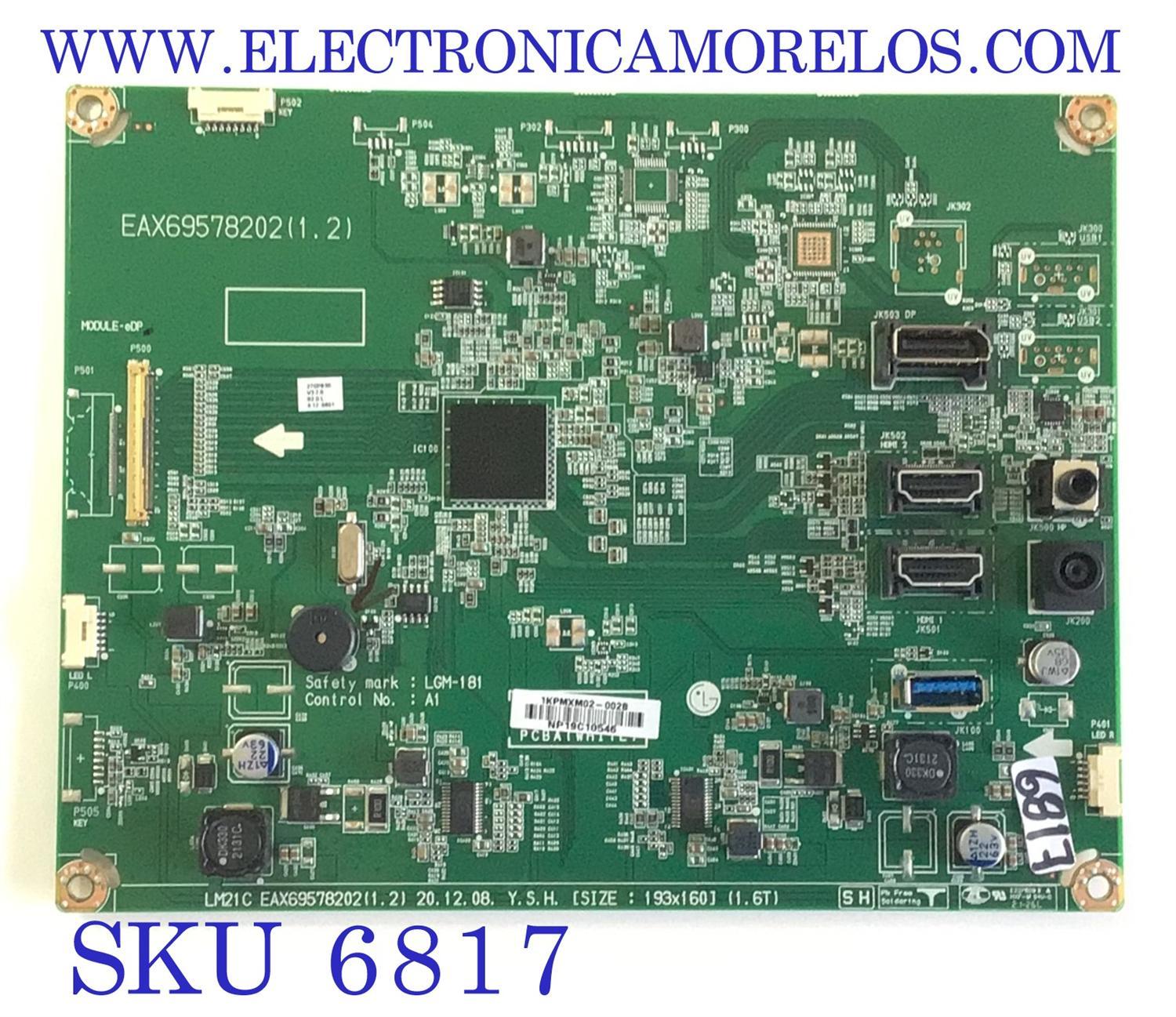 MAIN PARA MONITOR LG / NUMERO DE PARTE EAX69578202(1.2) / EAX69578202 / NP19C10546 / 1KPMXM02-002B / PANEL LM270WQA (SS)(C2) / MODELO 27GP83B-BY.AUSOMKM